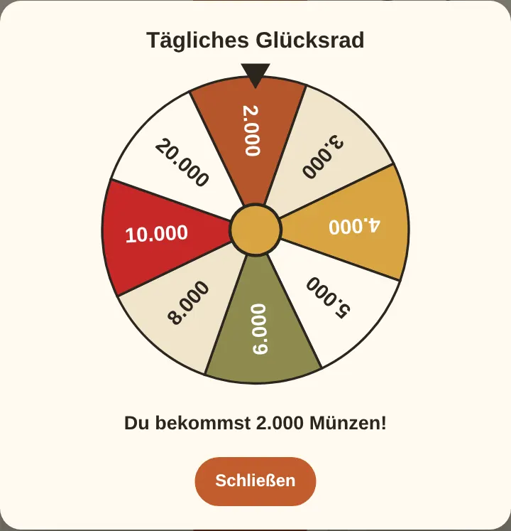 Das tägliche Glücksrad: ein Dreh pro Tag, die Münzen landen direkt auf deinem Konto.